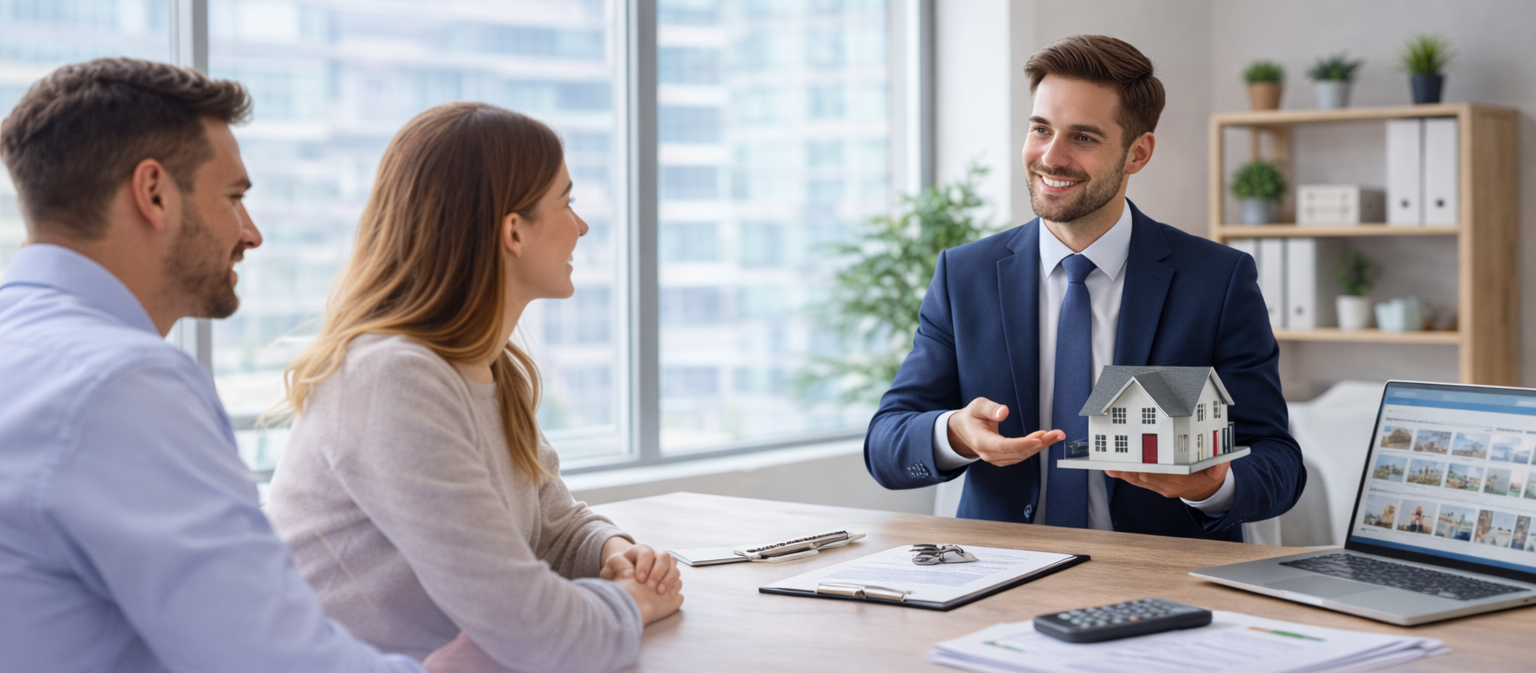 Reunión de consulta inmobiliaria en oficina